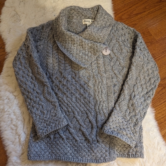 Aran mor Irish knit patchwork cardigan sweater small grey - Picture 12 of 16